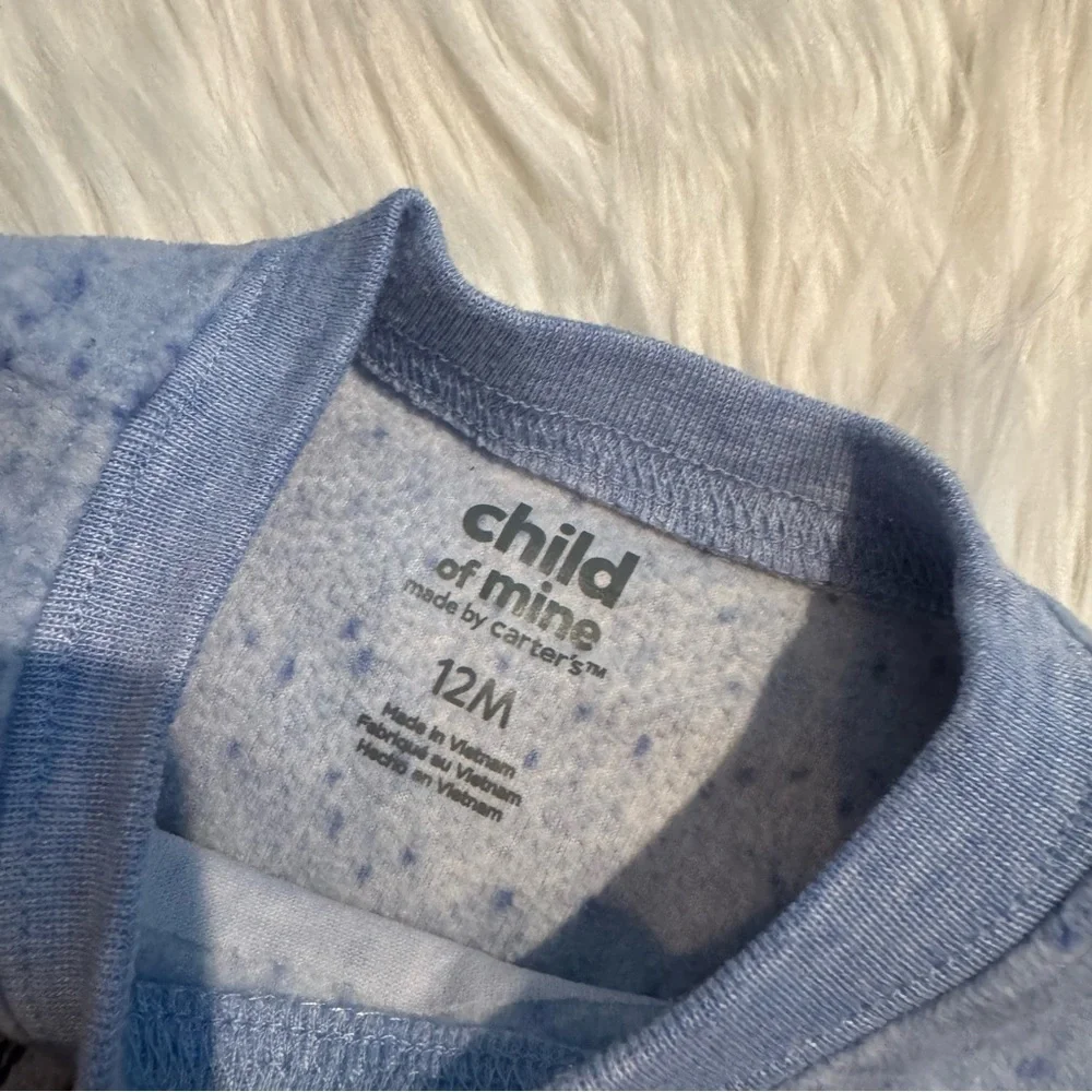Carter’s Baby Boy Bear Fleece Sweatshirt 12M Blue‎ Cozy EUC